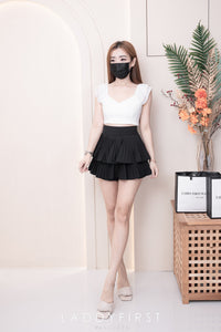 【S68135】【LFW独家小圆饼】【直播间搭配】双层蛋糕百褶荷叶边高腰显瘦西装裙子，内层防走光短裤 ❤️❤️ 【C-R3-C5】