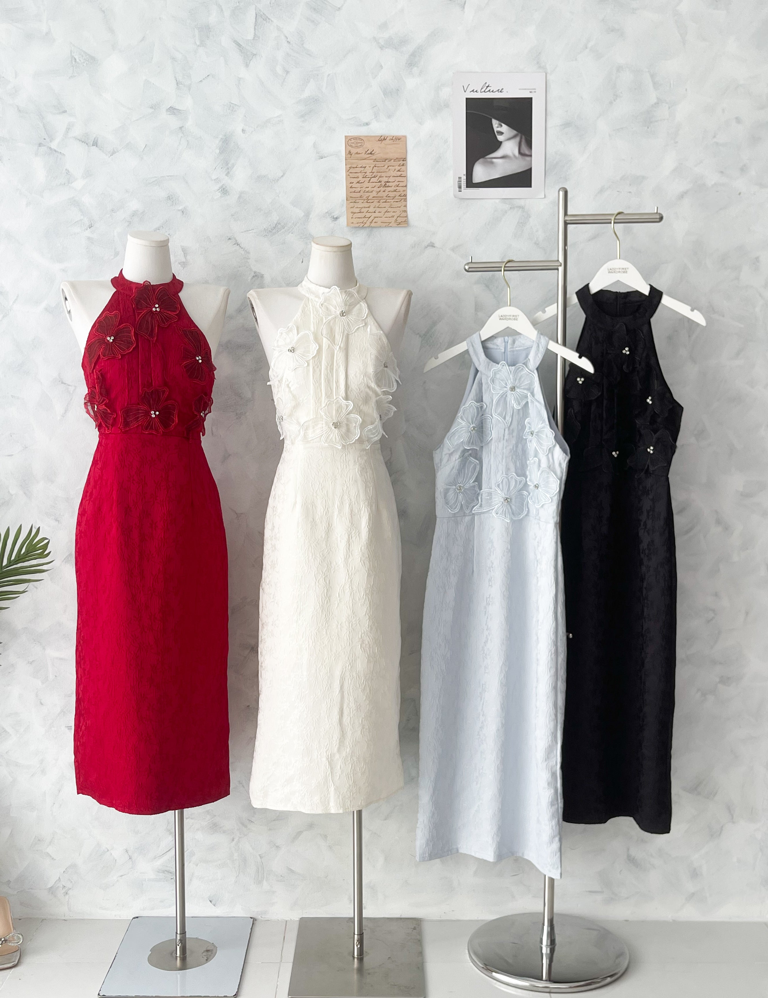 【D81706 / 37676】高品质高端气质立体花瓣提花连身裙子 ❤❤【A-RU】