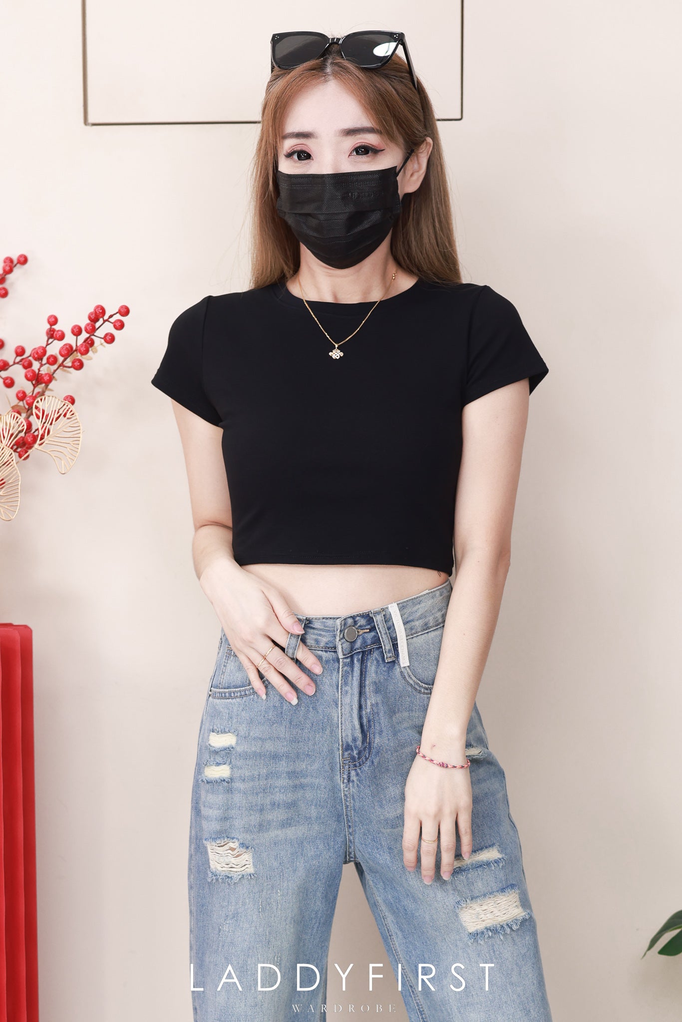 【L50231】高品质牛仔阔脚破洞直筒高腰长裤，有口袋 ❤️❤️【B-R2-C2】