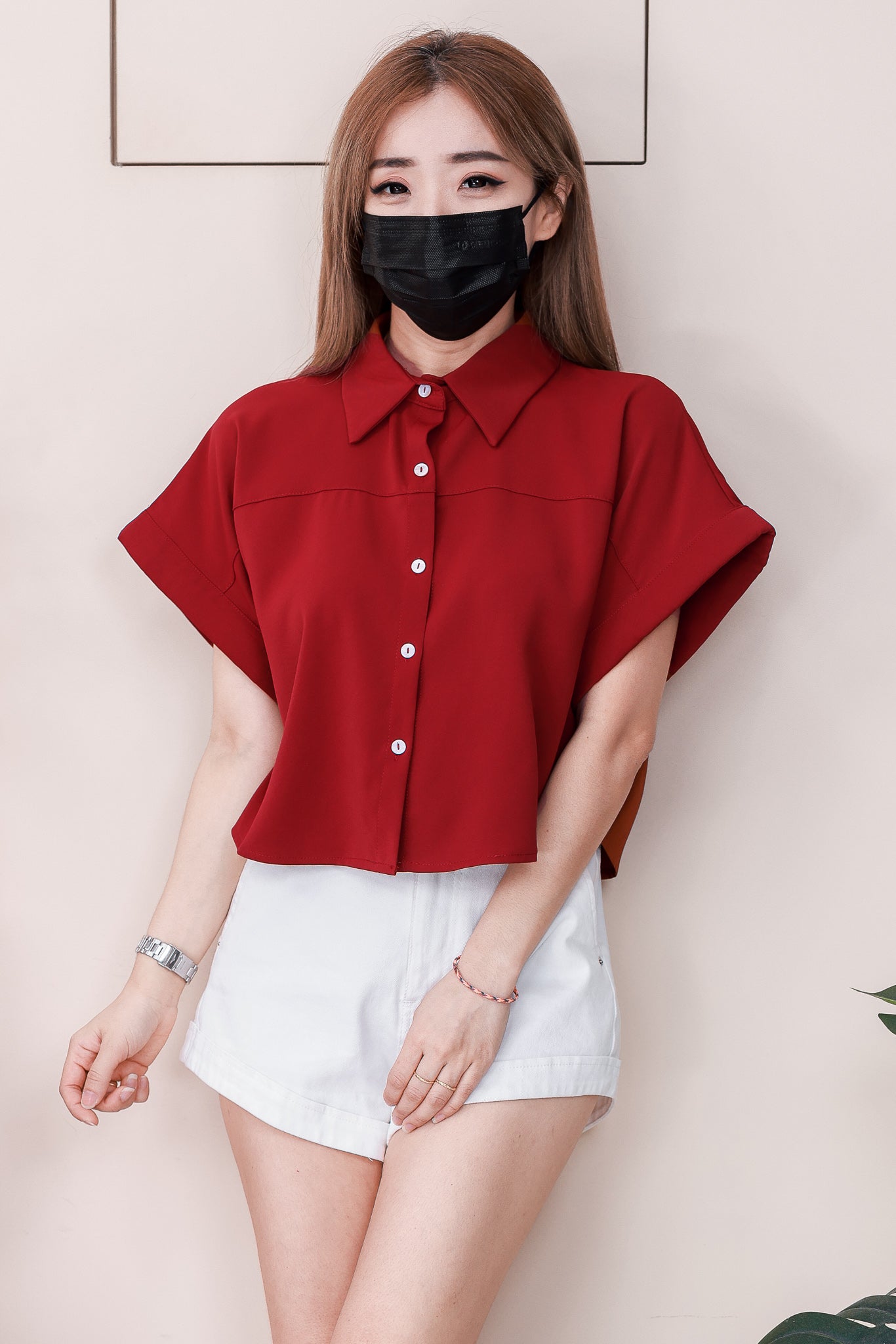 【T1401】高品质韩式简约宽松版西装垂感翻领短袖上衣 ❤❤