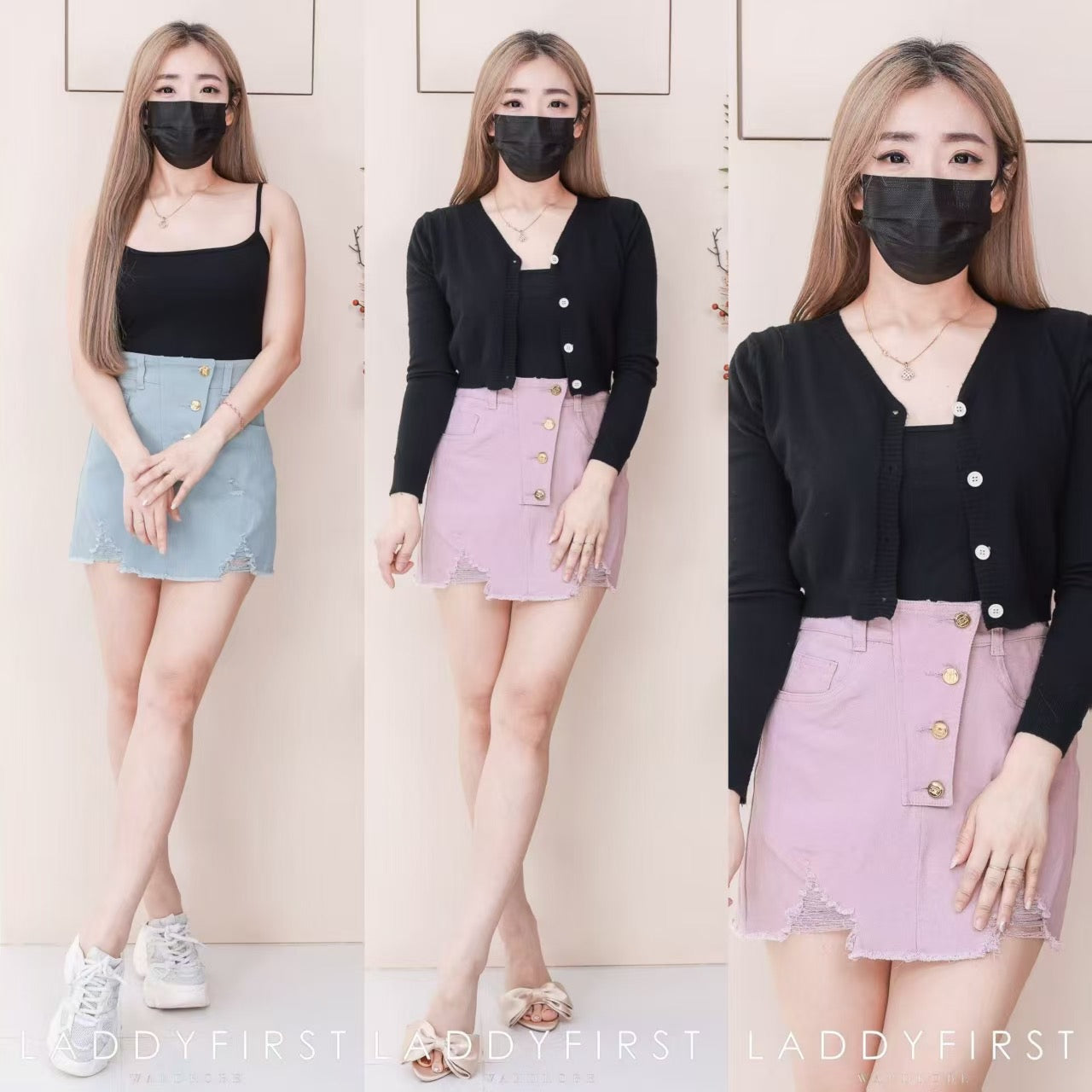 【S121537】高品质设计破洞边牛仔COTTON  JEANS高腰百搭裙子，后腰伸缩弹力有口袋 ❤️❤️