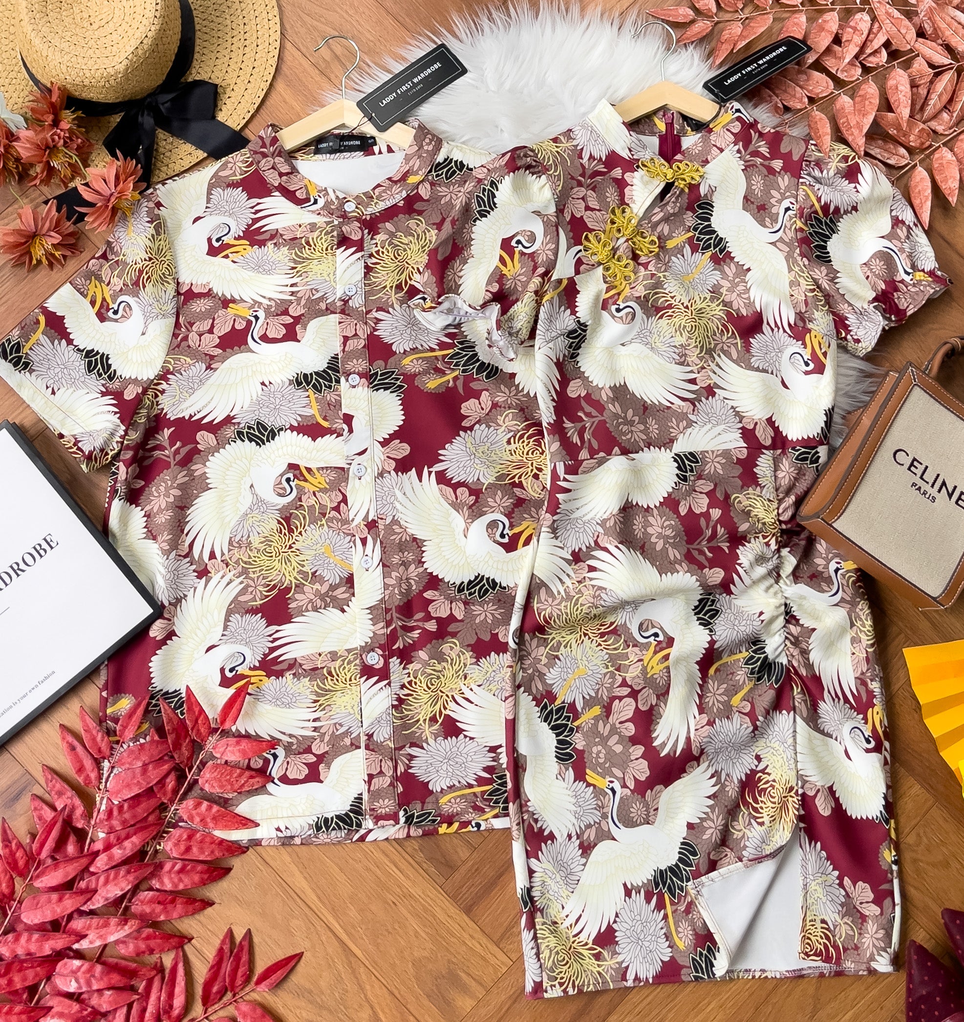 【D3313】独家爆款国潮仙鹤高端唐装旗袍连身裙子【B-R3-C2】