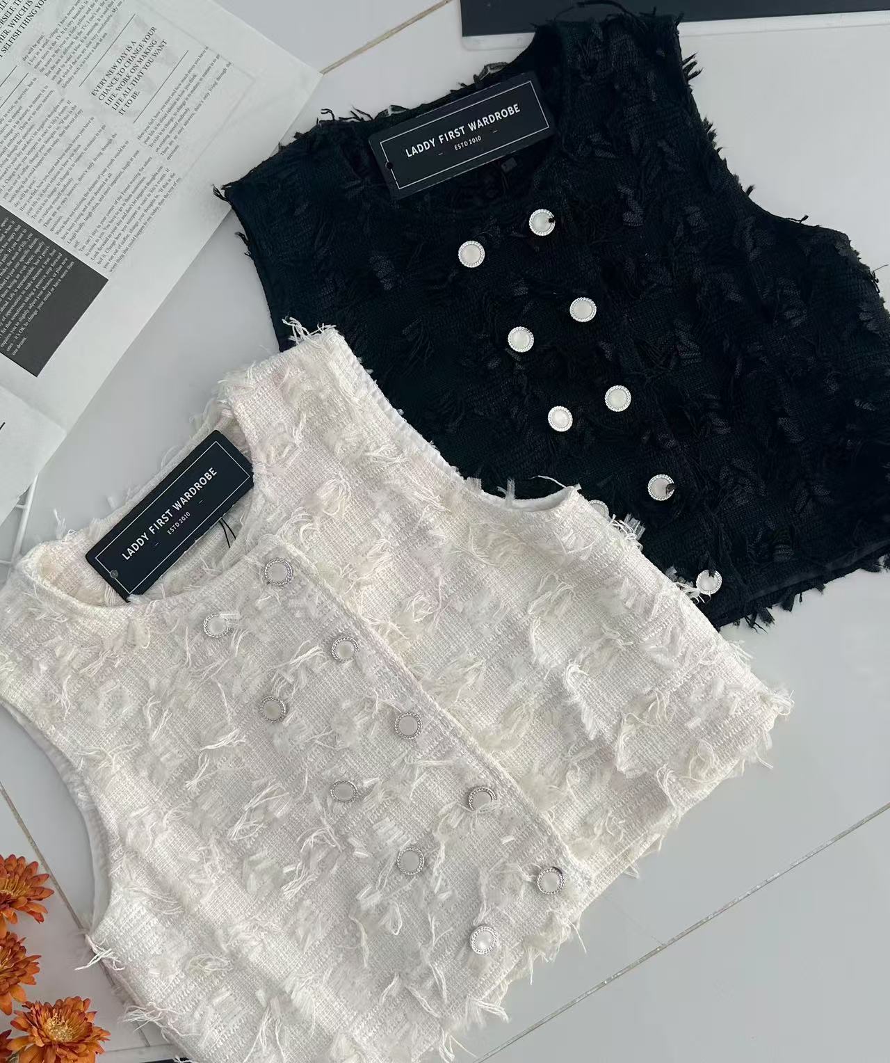 【JK2188】高品质名媛风流苏小香风马甲上衣 ❤❤