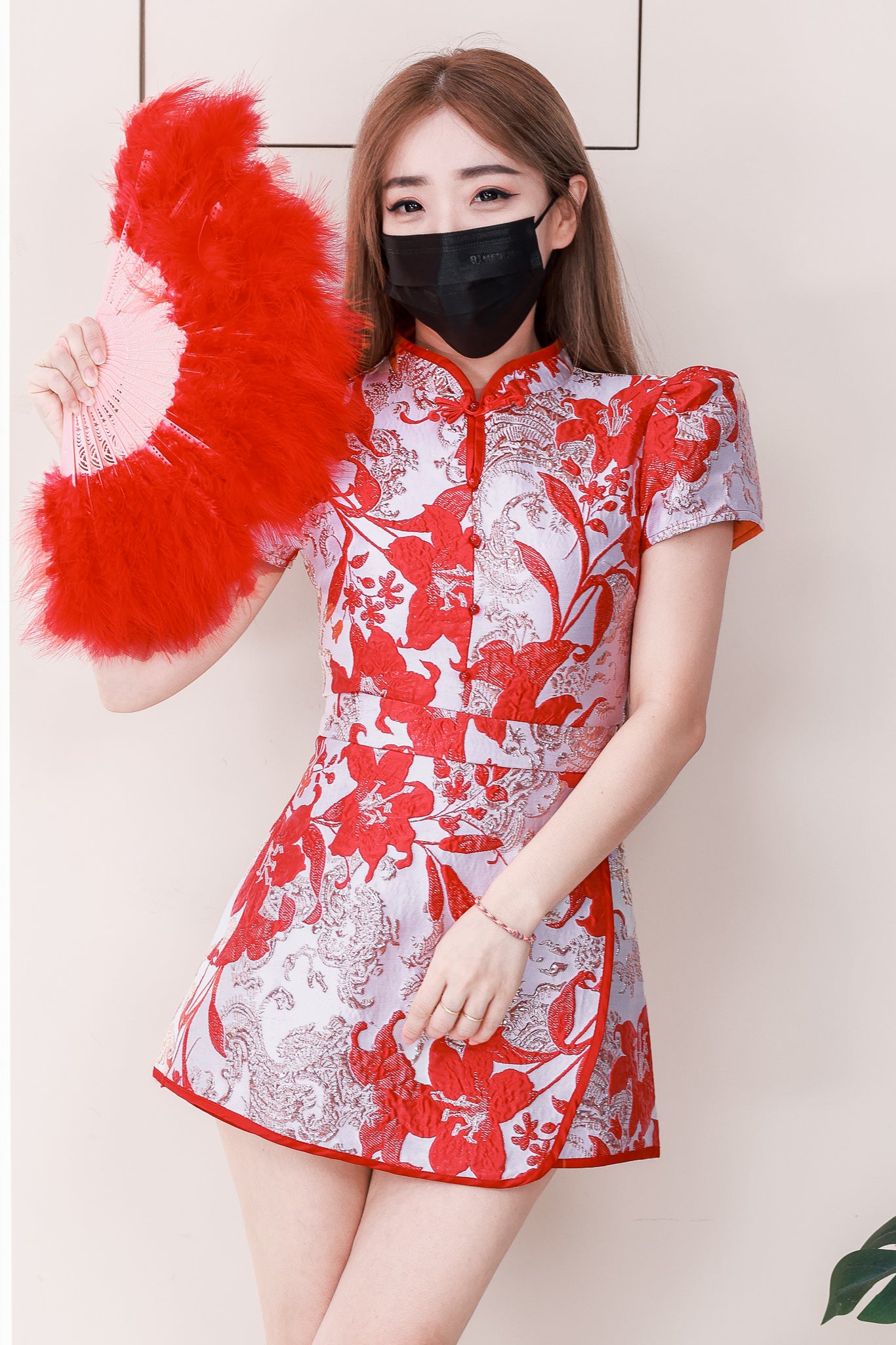 【SS6763】高品质两件式高贵又贵气提花旗袍套装 短袖提花旗袍上衣➕提花高腰裙子，内层有里布短裤 ❤️❤️