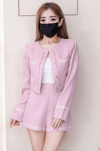 【SS20862】高品质两件式高端小香风时尚套装 小香风短版长袖上衣/外套➕小香风高腰百搭短裤，有口袋❤️❤️【B-R2-C3】