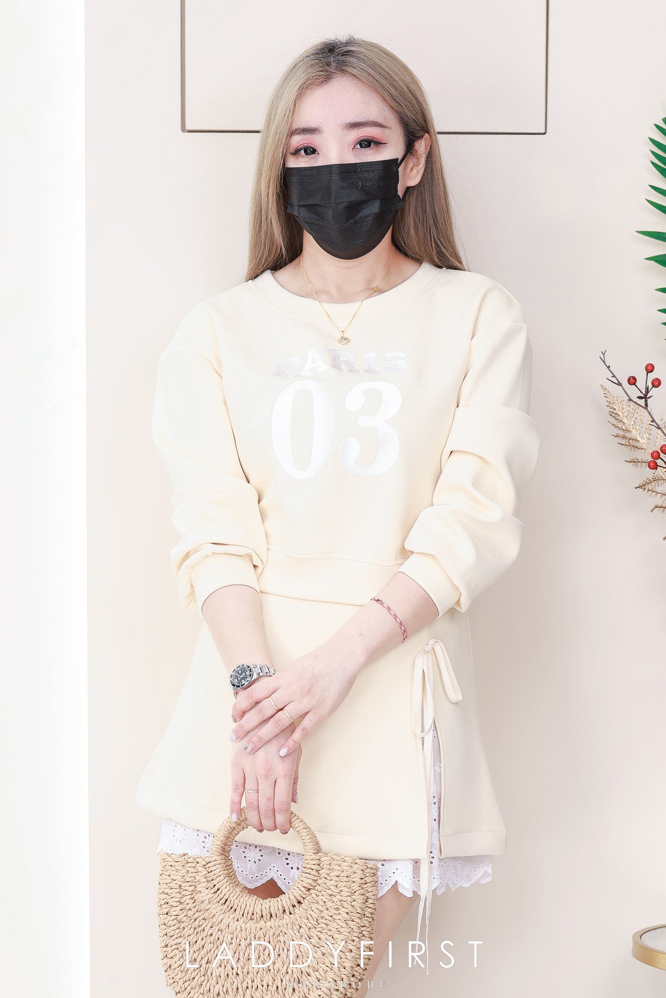 【SS6442】高品质两件式卫衣棉韩式运动风套装 03刺绣字体宽松长袖上衣➕下摆拼接蕾丝高腰裙子，内层有里布短裤有口袋 ❤️❤️