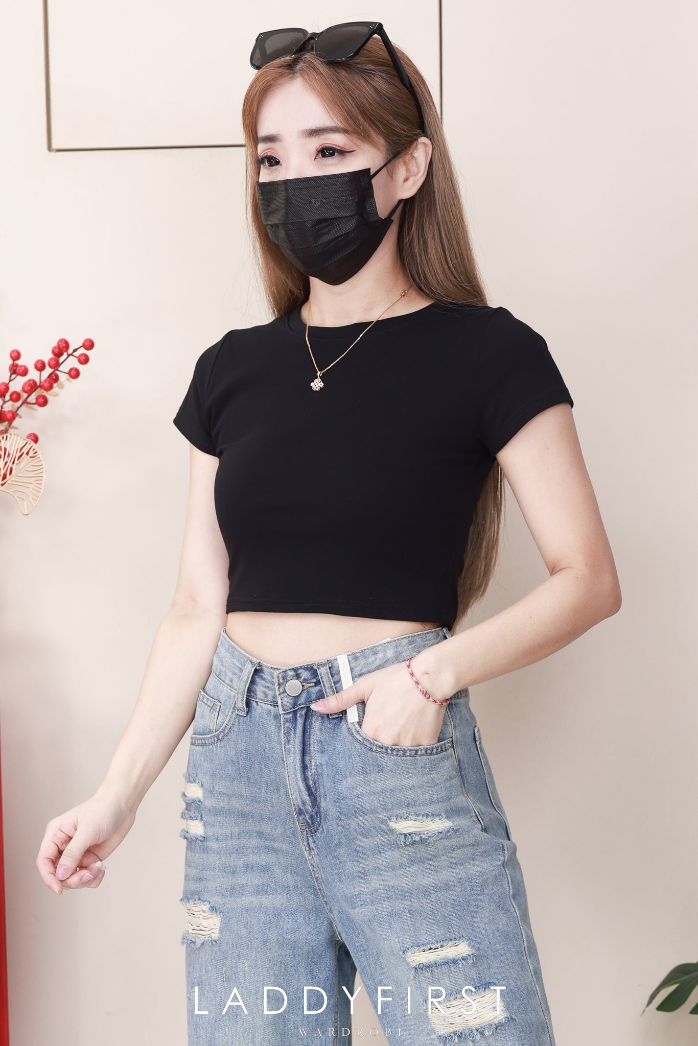 【L50231】高品质牛仔阔脚破洞直筒高腰长裤，有口袋 ❤️❤️【B-R2-C2】