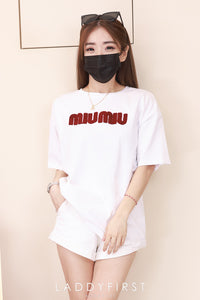 【O7538】高品质毛巾绣字母MIUMIU领短袖 Oversized 休闲上衣❤️❤️【A-RU2】