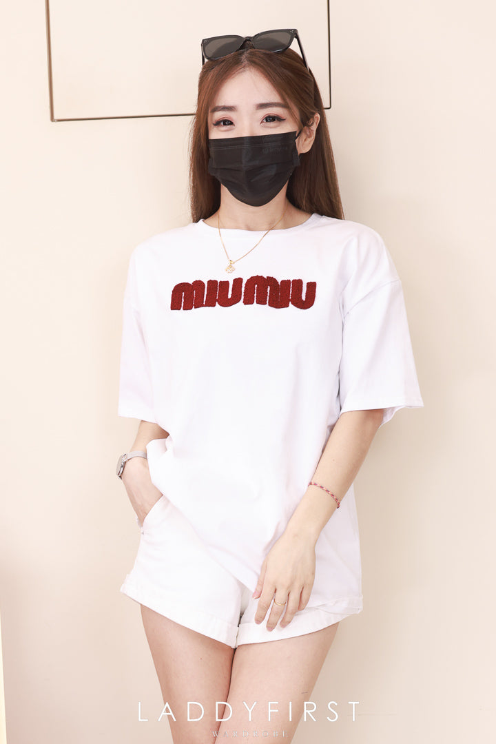 【O7538】高品质毛巾绣字母MIUMIU领短袖 Oversized 休闲上衣❤️❤️【A-RU2】