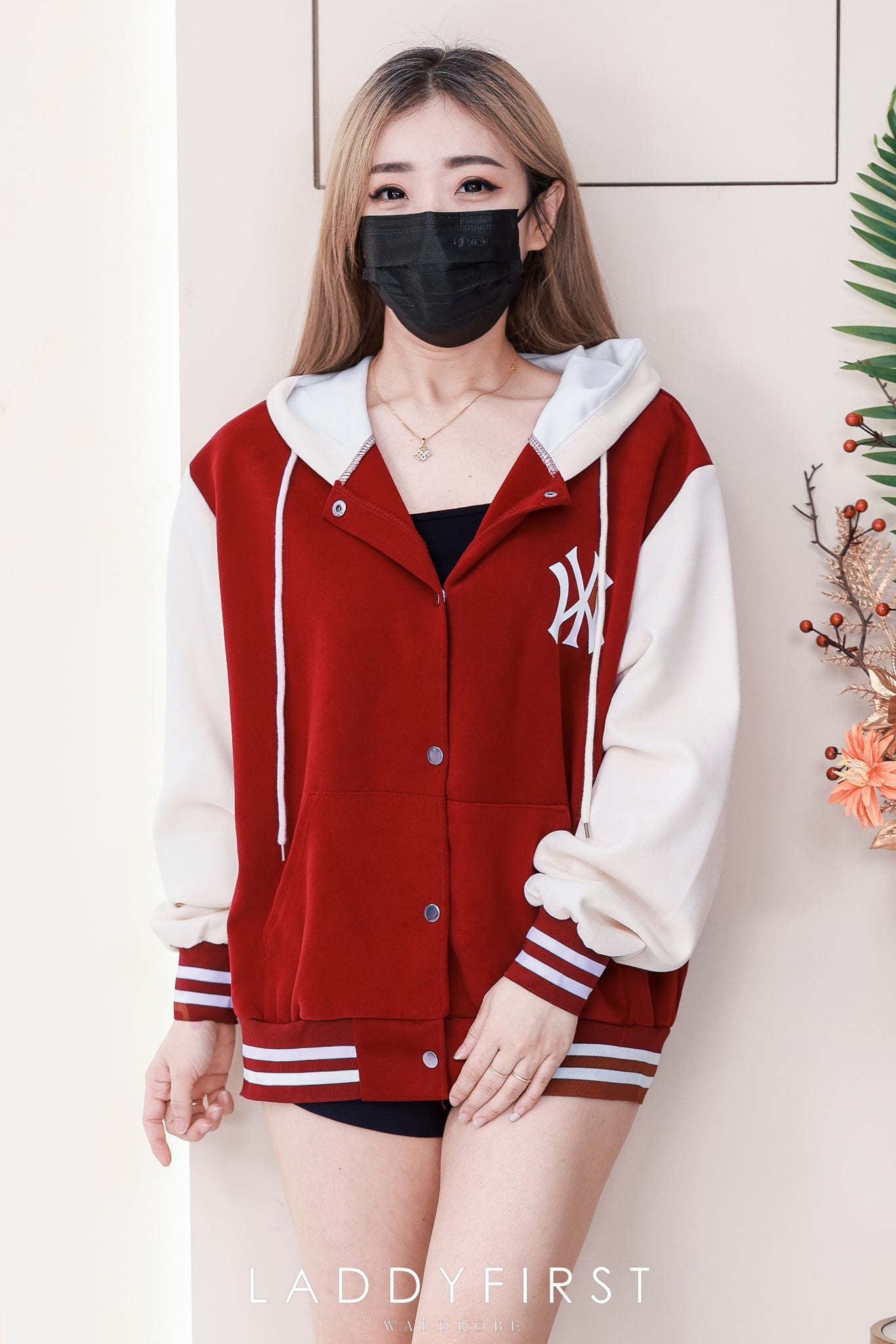 【JK805】高品质气质感撞色系NY连帽长袖卫衣，按扭设计有口袋 ❤❤