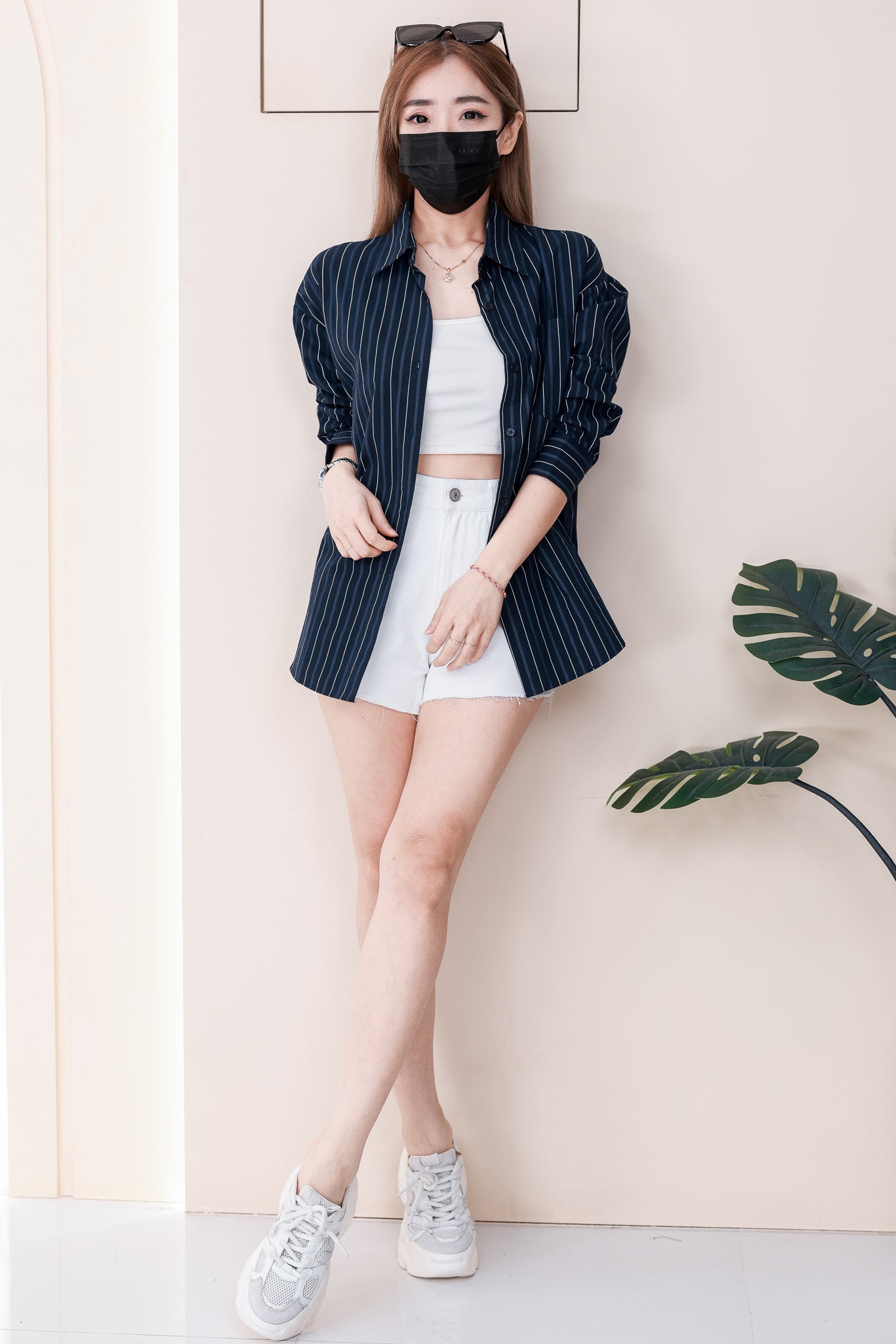 【T2150】高品质韩式宽松版线条翻领衬衫长袖上衣，有口袋❤❤