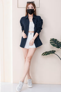 【T2150】高品质韩式宽松版线条翻领衬衫长袖上衣，有口袋❤❤ 【B-R1-C5】