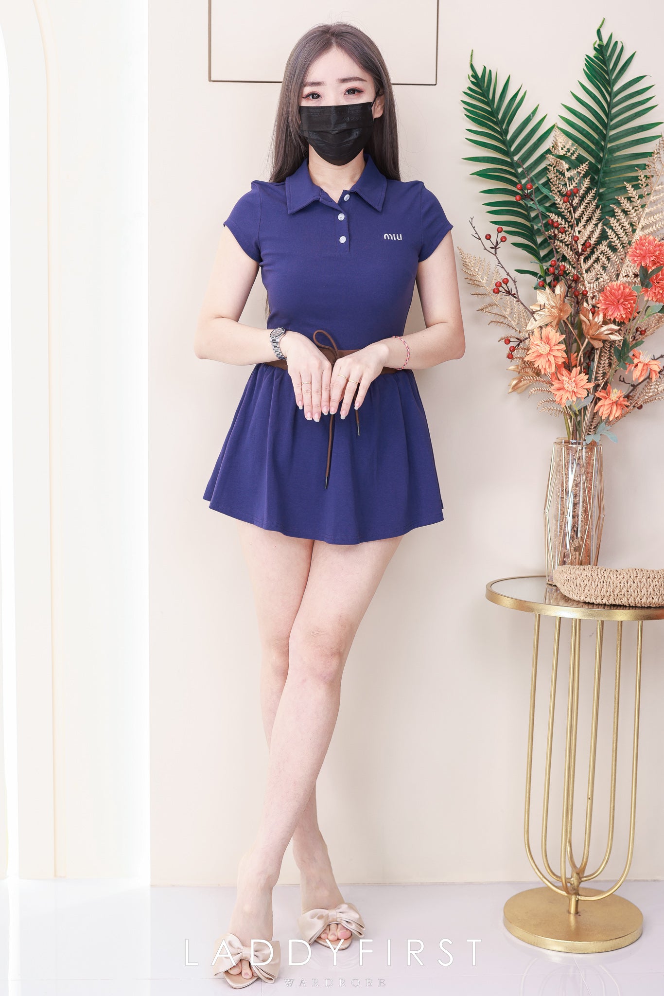 【SS110890】高品质两件式纯棉弹力休闲套装 纯棉Polo领短袖上衣➕松紧腰高腰裙子，内层有里布短裤 ❤️❤️