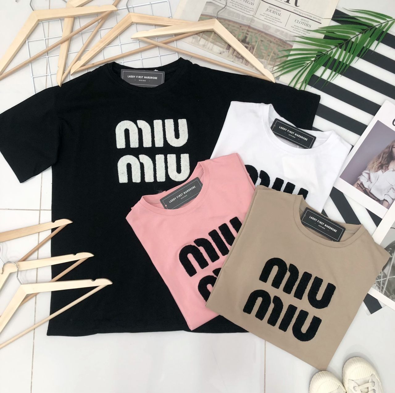【O7603】毛巾绣字MIUMIU领短袖 Oversized 休闲上衣❤️❤️