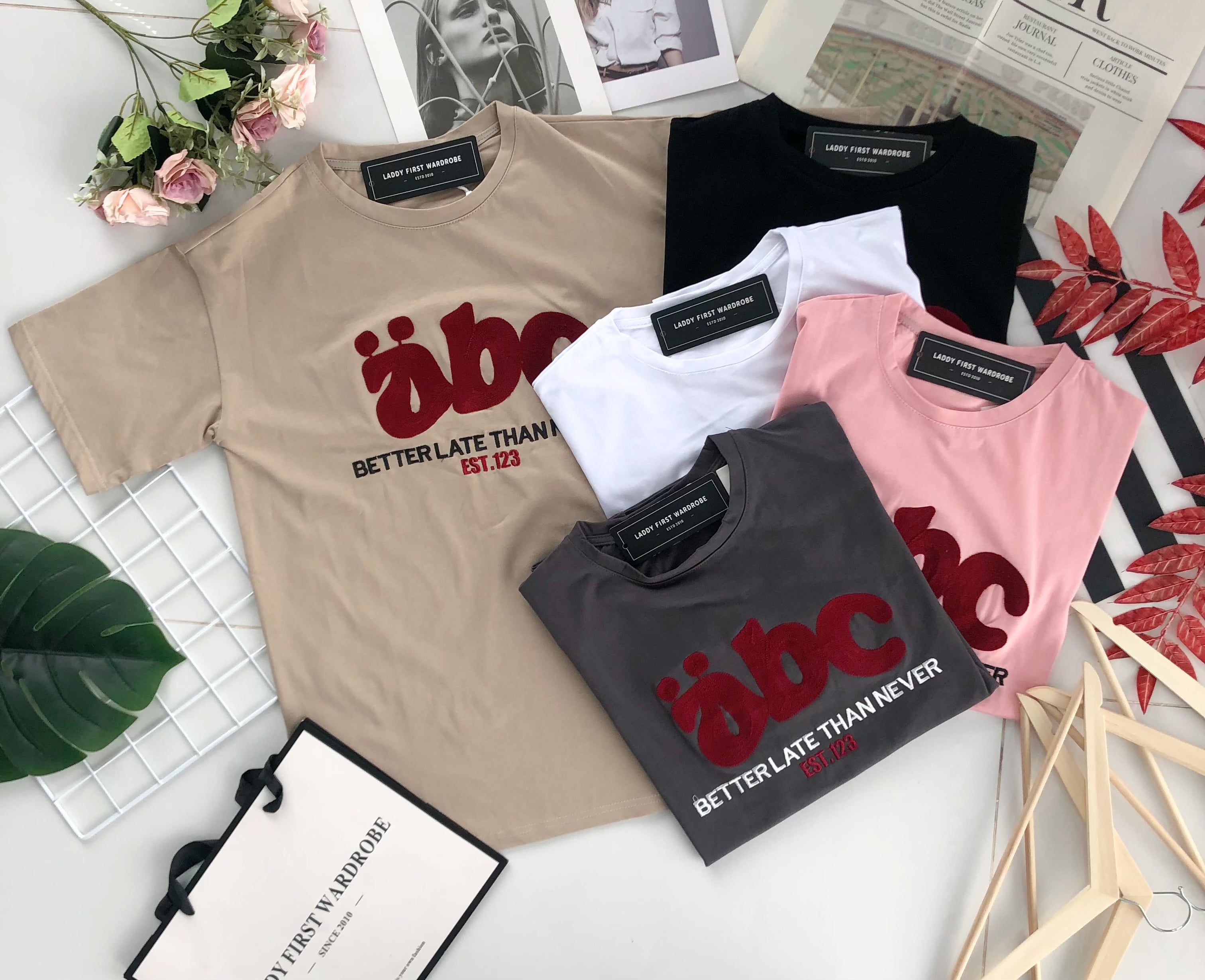 【O7601】abc刺绣圆领短袖 Oversized 休闲上衣❤️❤️