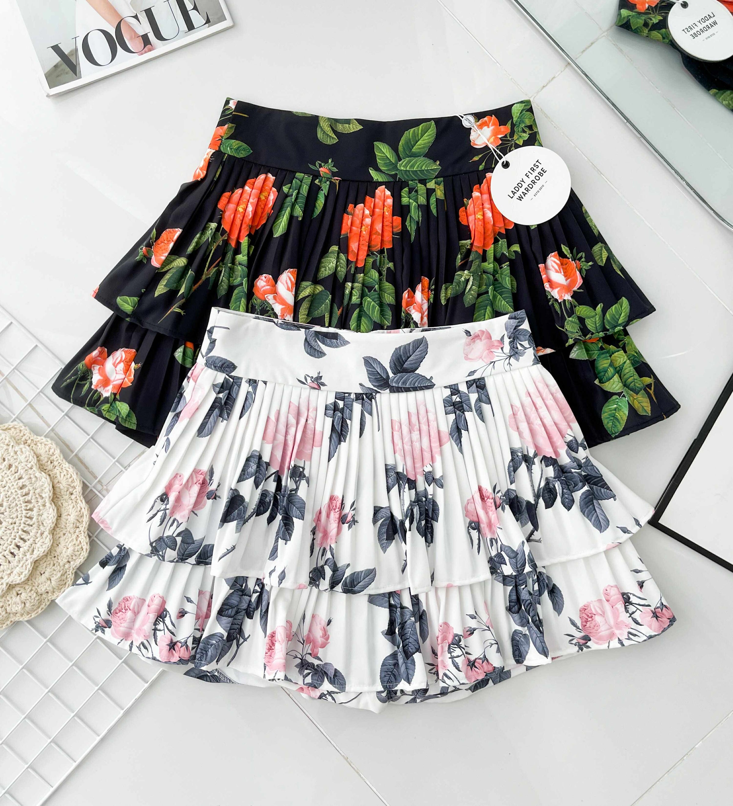 【S68135】【LFW独家小圆饼】【直播间搭配】双层蛋糕百褶荷叶边高腰显瘦西装裙子，内层防走光短裤 ❤️❤️ 【C-R3-C5】