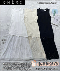 【D2809】高品质轻奢名媛风罗马拼接网纱珠片连身长裙 ❤❤【A-R1-C3】