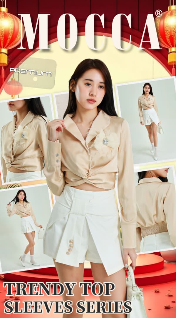 【T25143】高品质V翻领抓交叉设计缎面长袖气质时装上衣 ❤❤【A-R1-C5】