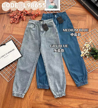 【L98655】独家爆款高品质COTTON JEANS牛仔弹力收口束脚高腰休闲百搭长裤，有口袋 ❤️❤️ #牛仔弹力面料【A-R3-C1】
