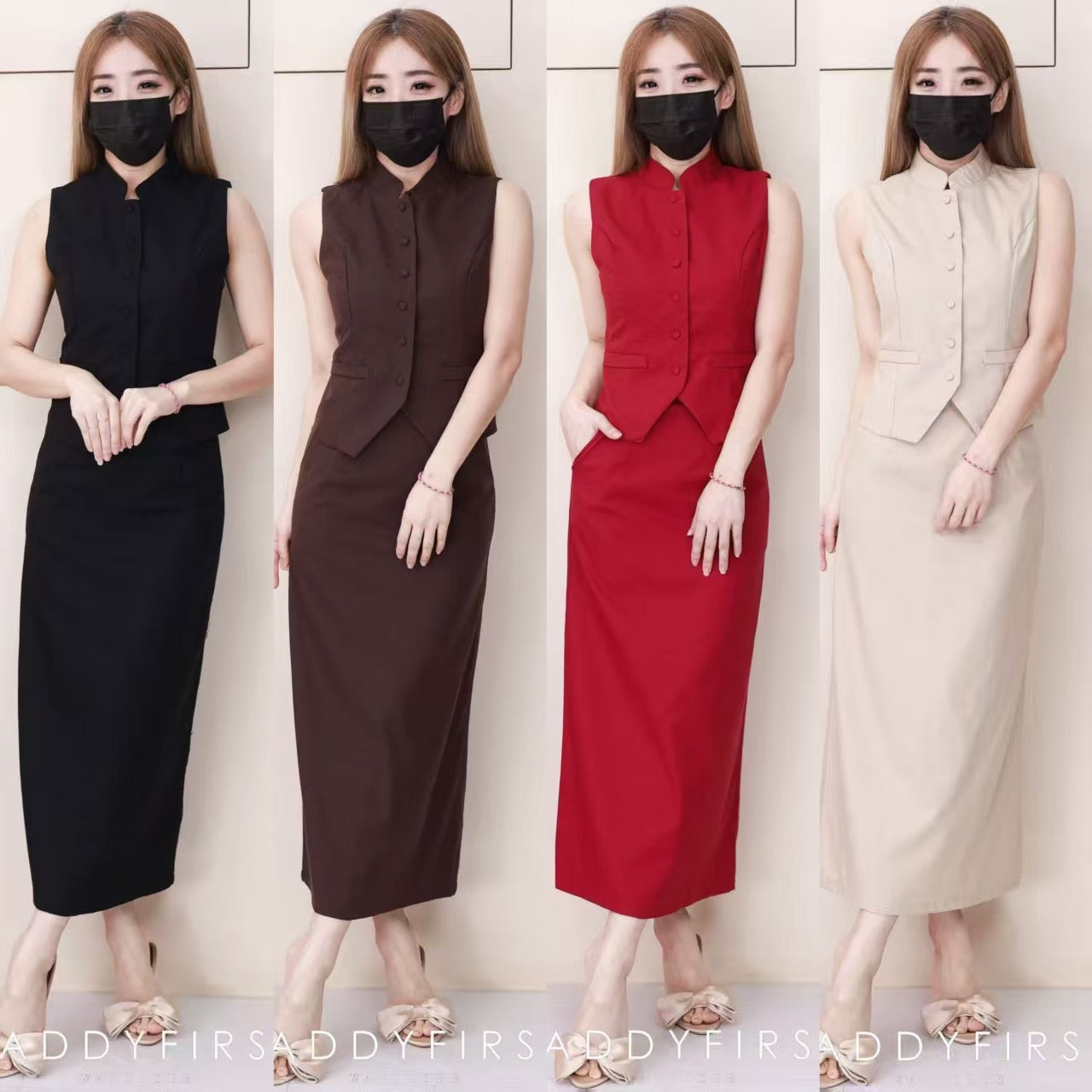 【SS82826】高品质两件式新中式棉麻套装 立领新中式马甲上衣➕棉麻高腰百搭裙子 ❤️❤️