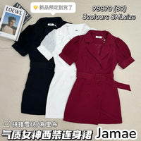 【D98870】高品质气质女神款翻领西装连身裙子，腰带条件腰身 ❤❤【A-R1-C5】