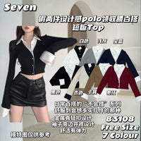 【T83108】高品质假两件式设计御姐风POLO领拼接纯棉弹力长袖百搭上衣 ❤❤ 【B-R1-C6】