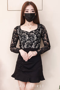 【SS8228371】LFW独家小圆饼两件式时装套装 名媛长袖蕾丝上衣➕皱褶荷叶边西装裙子，内层里布短裤【D-R3-C1】