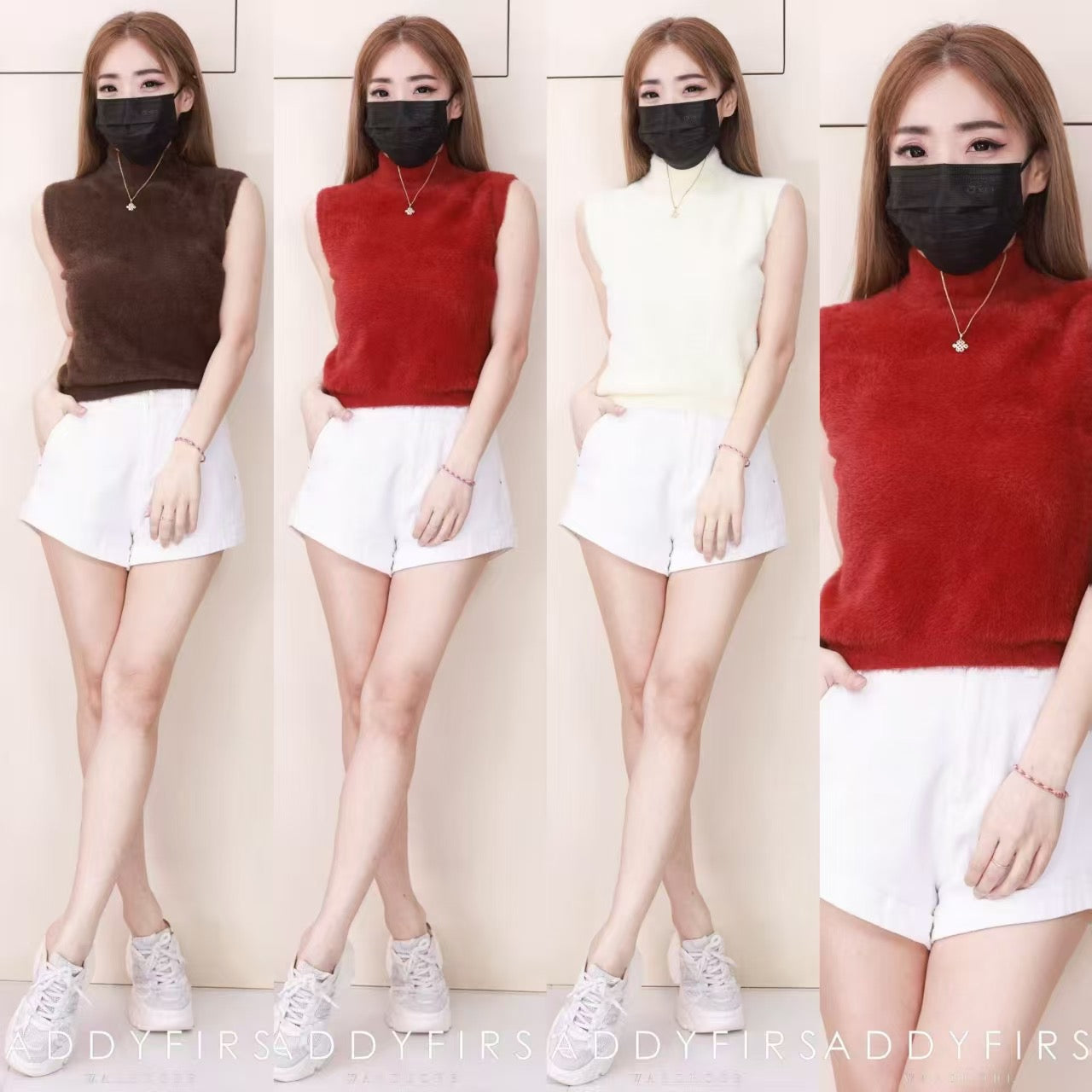 【T7044】高品质微高领针织弹力柔软细腻毛毛无袖上衣 ❤❤