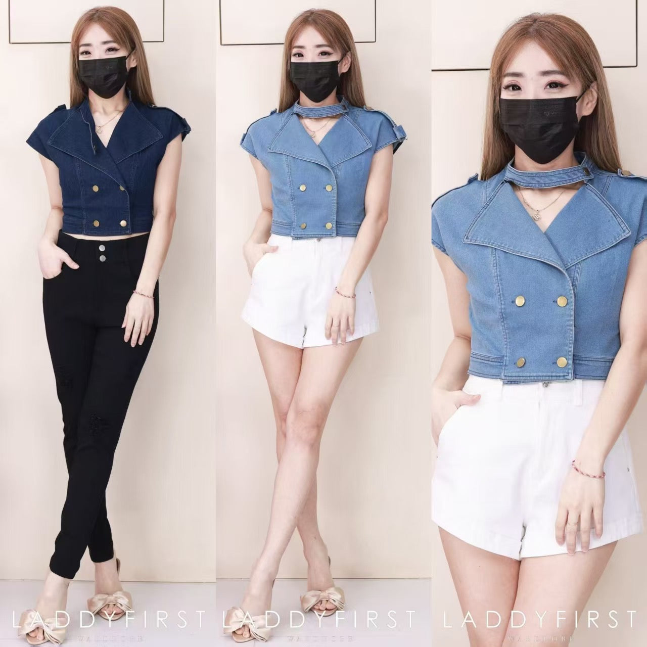 【JK520265】高品质气质出袖COTTON JEANS牛仔百搭上衣 ❤❤