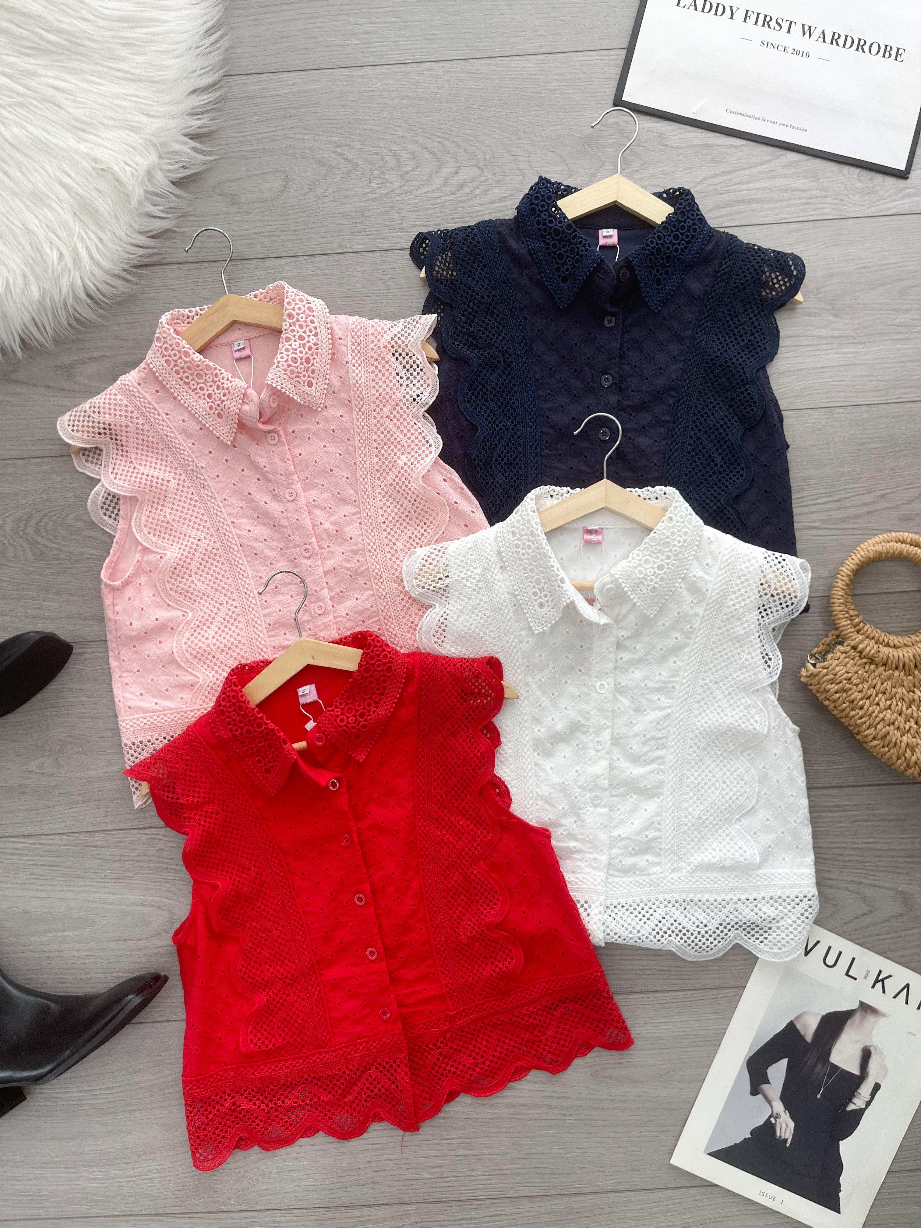 【T6794】高品质方领波浪边桐花上衣 ❤❤