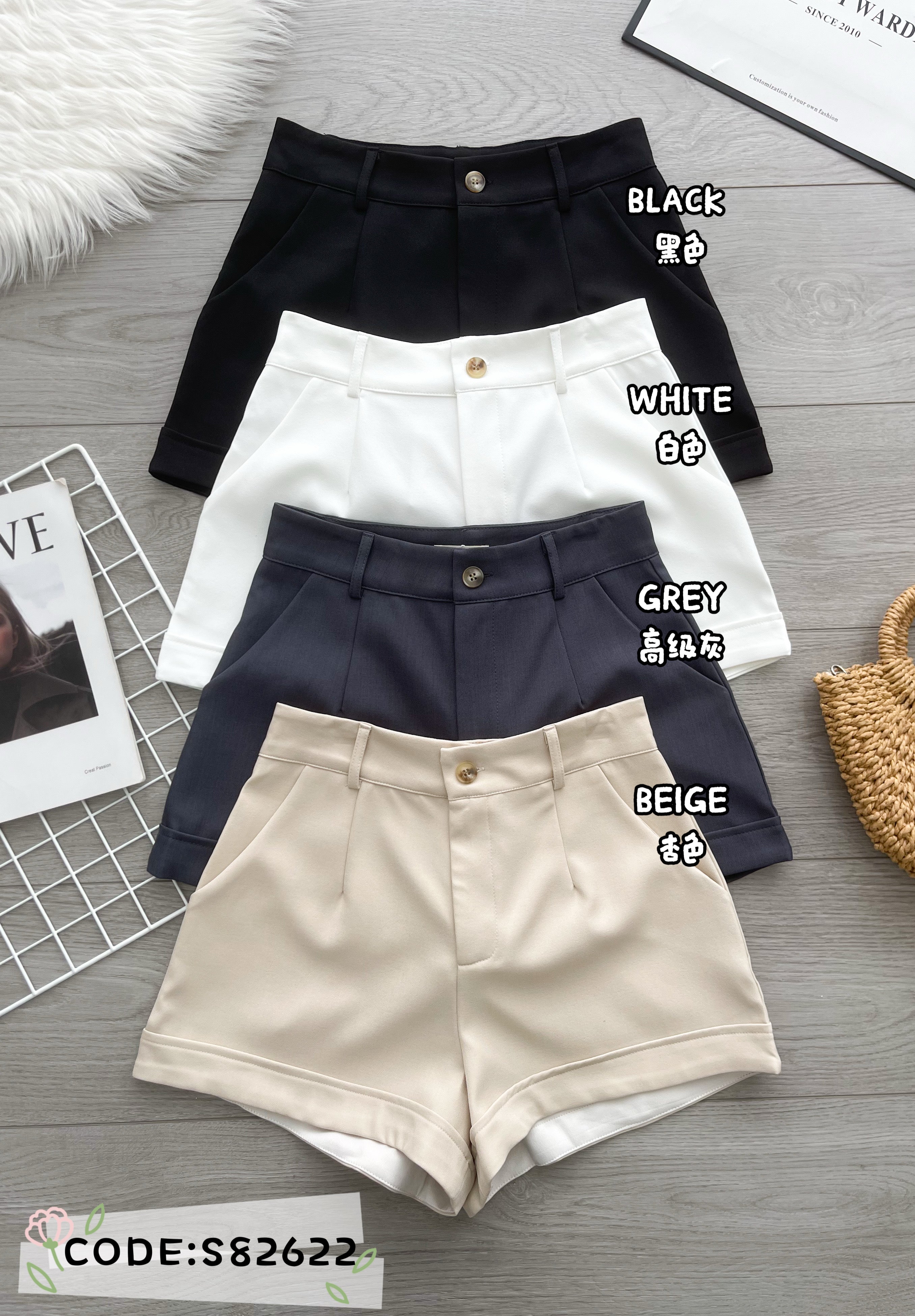 【S82622-1】⚡补货预订款⚡高品质西装极简简约A字百搭高腰短裤，有口袋 ❤️❤️