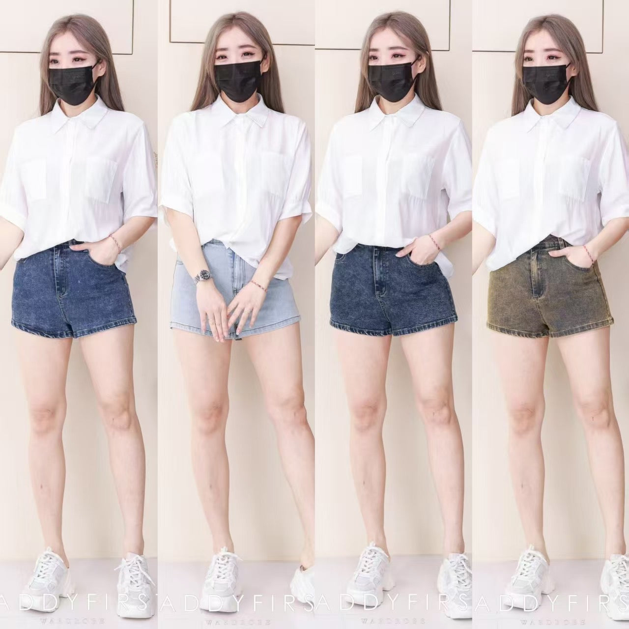 【S3520】LFW独家爆款高品质牛仔COTTON JEANS日常简约休闲百搭牛仔高腰短裤，有口袋 ❤️❤️ 【D-R3-C1】