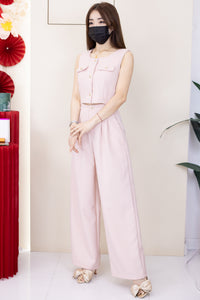 【SS21855 / 18678】高品质欧美式高级感小香风时尚套装 翻领无袖小香风上衣➕小香风阔脚高腰长裤，后副有伸缩弹力有口袋 ❤️❤️【D-R1-C1】