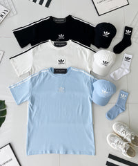 【O1166】高品质三件套男女同款圆领短袖三叶草刺绣Oversized 休闲上衣➕帽子➕袜子 ❤❤【A-RU-1】