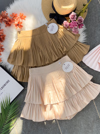 【S68114】【独家小圆饼】双层蛋糕百褶荷叶边高腰显瘦西装裙子，内层里布短裤【B-R1-C2】