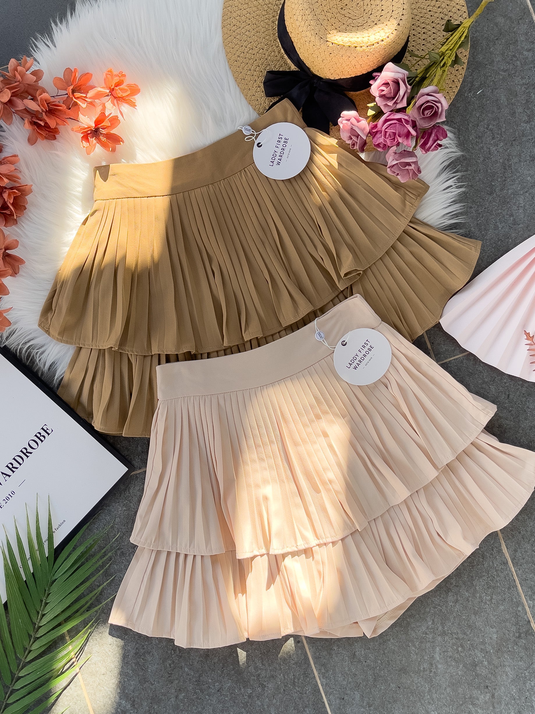 【S68114】【独家小圆饼】双层蛋糕百褶荷叶边高腰显瘦西装裙子，内层里布短裤【B-R1-C2】