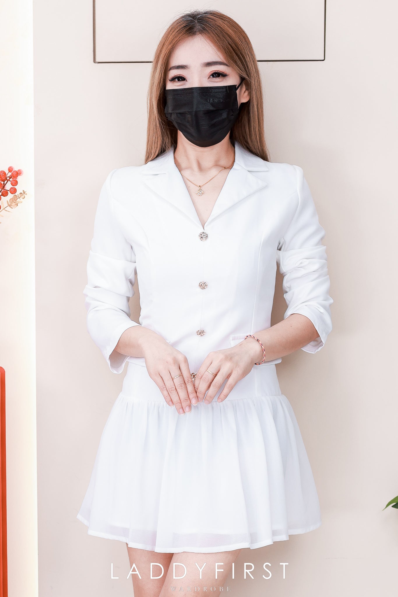 【D81181】高品质韩系御姐风长袖西装拼接雪纺连身裙子 ❤❤【A-R2-C1】