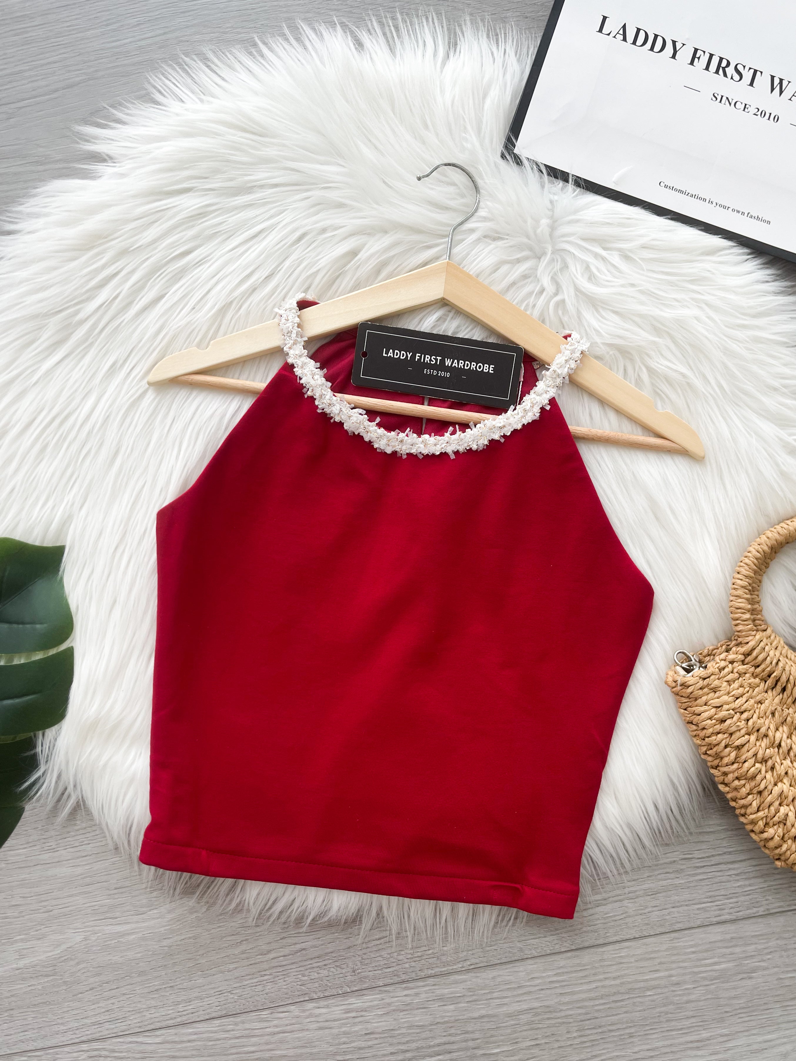 【T6879】高品质罗马拼接小香风领口无袖上衣 ❤❤