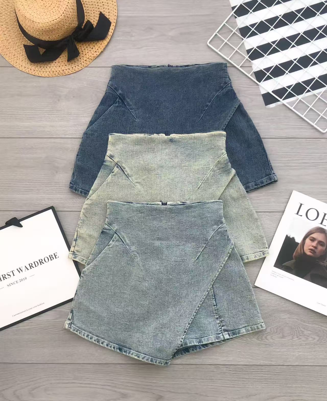 【S2460】高品质COTTON JEANS牛仔弹力前裙后裤简约百搭高腰裤裙，有口袋 ❤️❤️