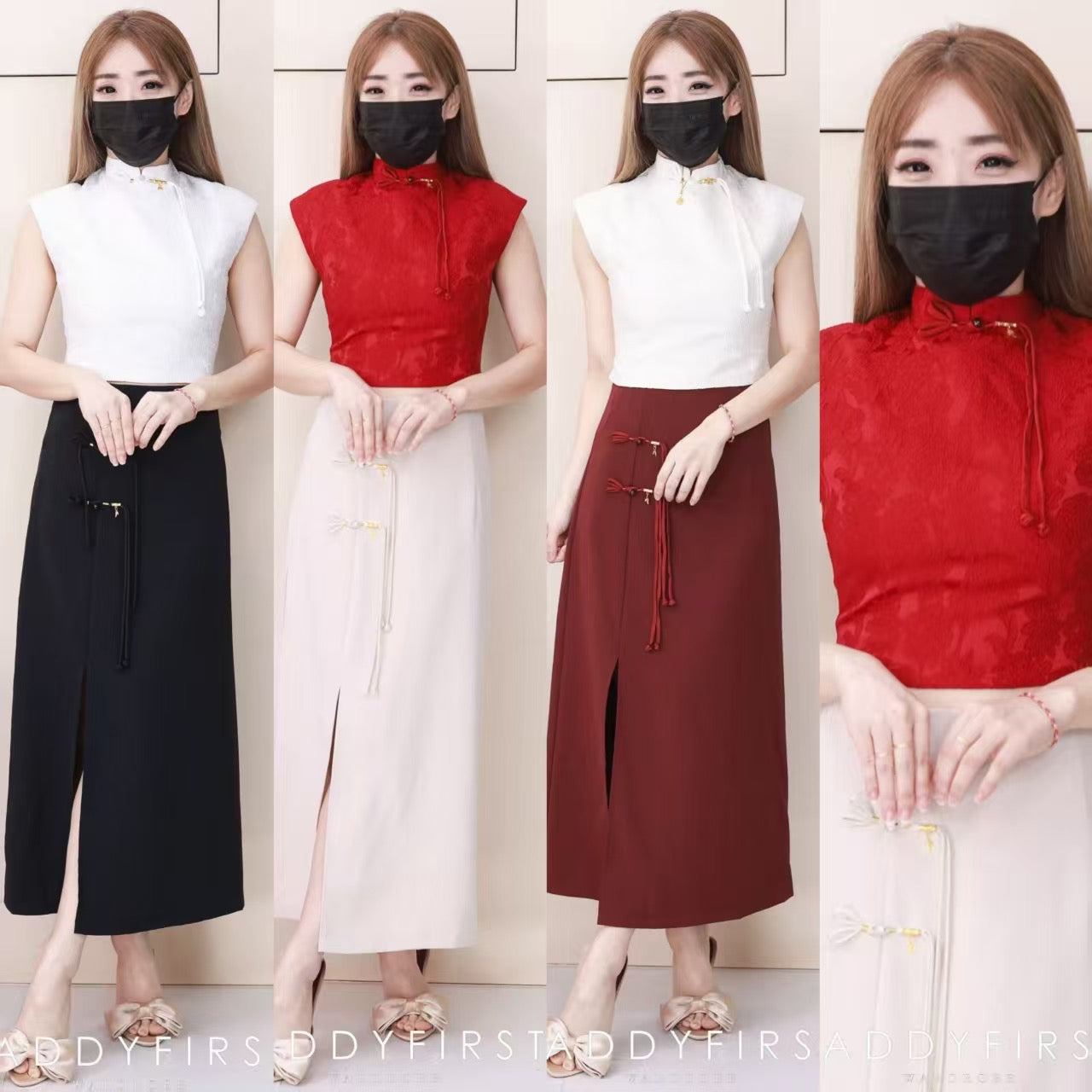 【SS6930】高品质两件式新中式旗袍套装 旗袍提花上衣➕侧边开叉设计西装高腰百搭长裙 ❤️❤️