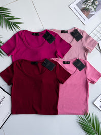 【T9001】独家爆款大U领螺纹弹力休闲百搭上衣【B-R1-C1】