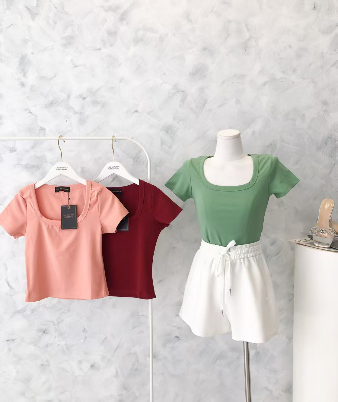 【T2342-1】⚡补货预订款⚡独家爆款高品质大U领短袖纯棉弹力简约日常百搭上衣 ❤❤