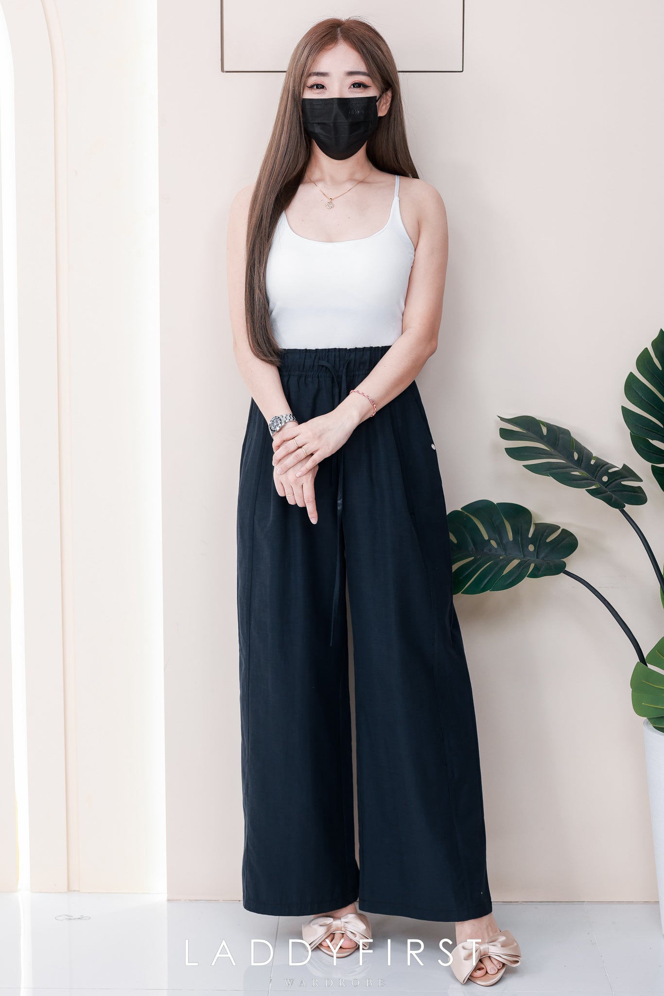 【L25162】高品质抽绳松紧腰弹力西装高腰直筒百搭长裤，有口袋 ❤️❤️