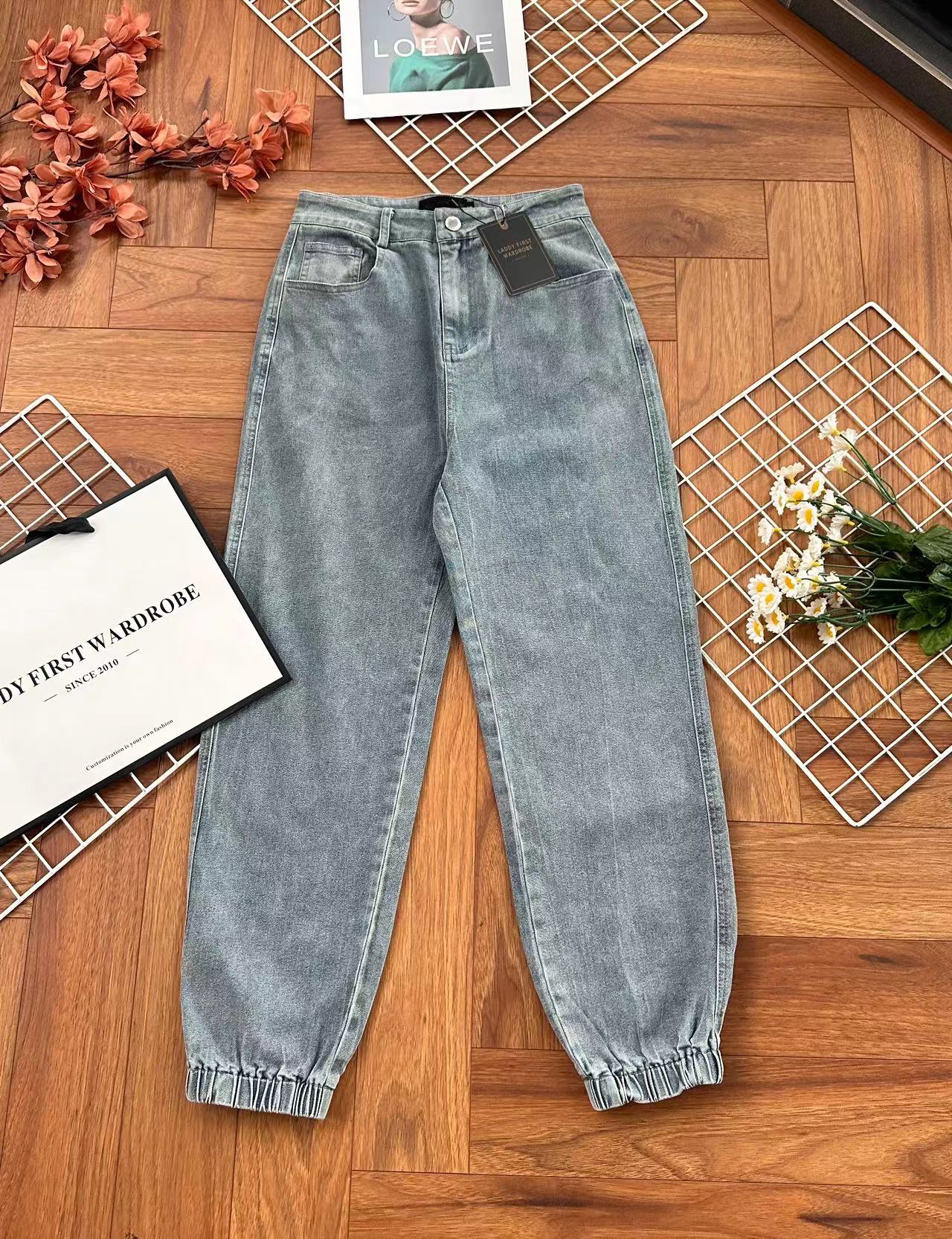 【L98655】独家爆款高品质COTTON JEANS牛仔弹力收口束脚高腰休闲百搭长裤，有口袋 ❤️❤️ #牛仔弹力面料【A-R3-C1】