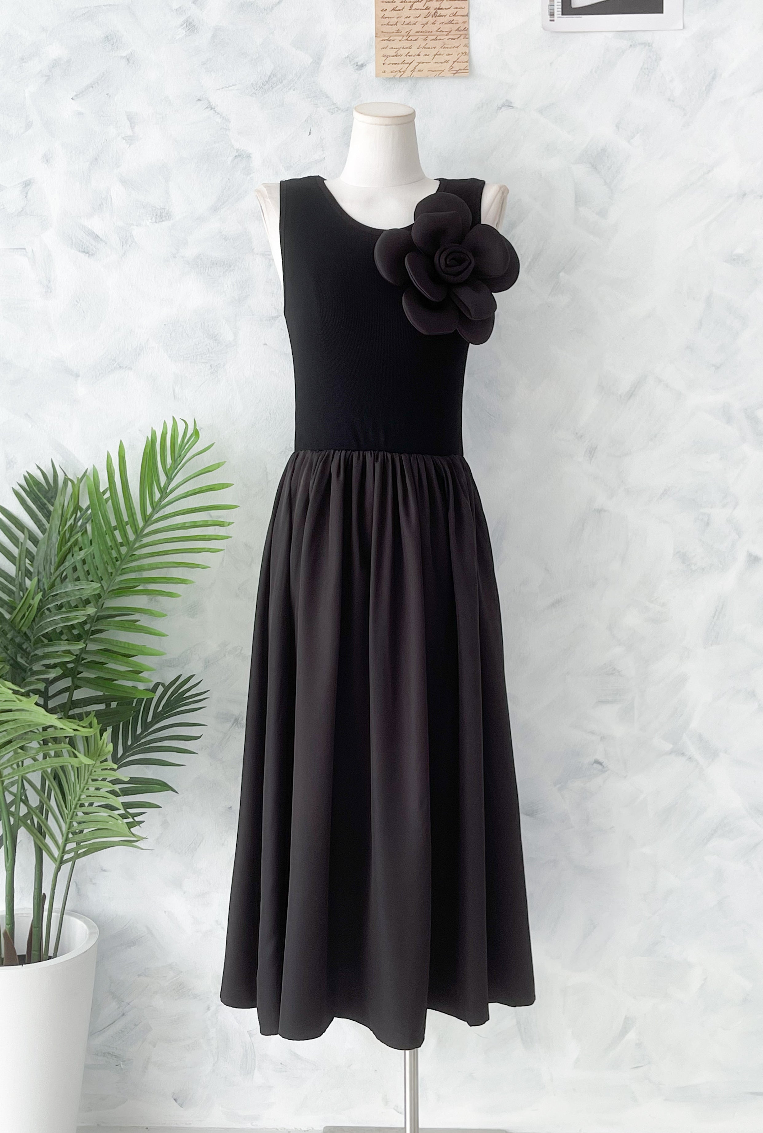 【D323020】高品质仙气韩系大气立体大花螺纹弹力拼接雪纺连身长裙 ❤❤【A-R2-C4】