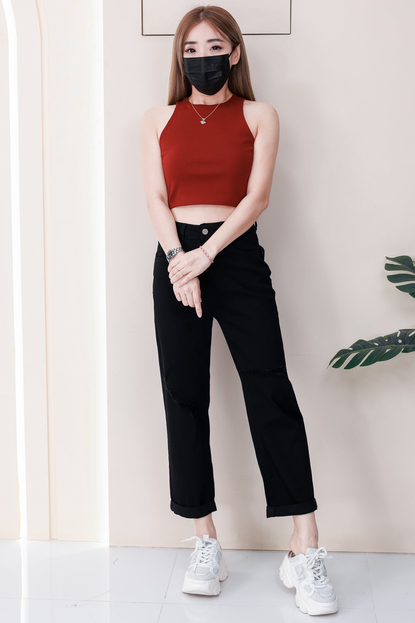 【L11762】高品质COTTON JEANS牛仔弹力破洞九分长裤，有口袋 ❤️❤️【B-R2-C5】
