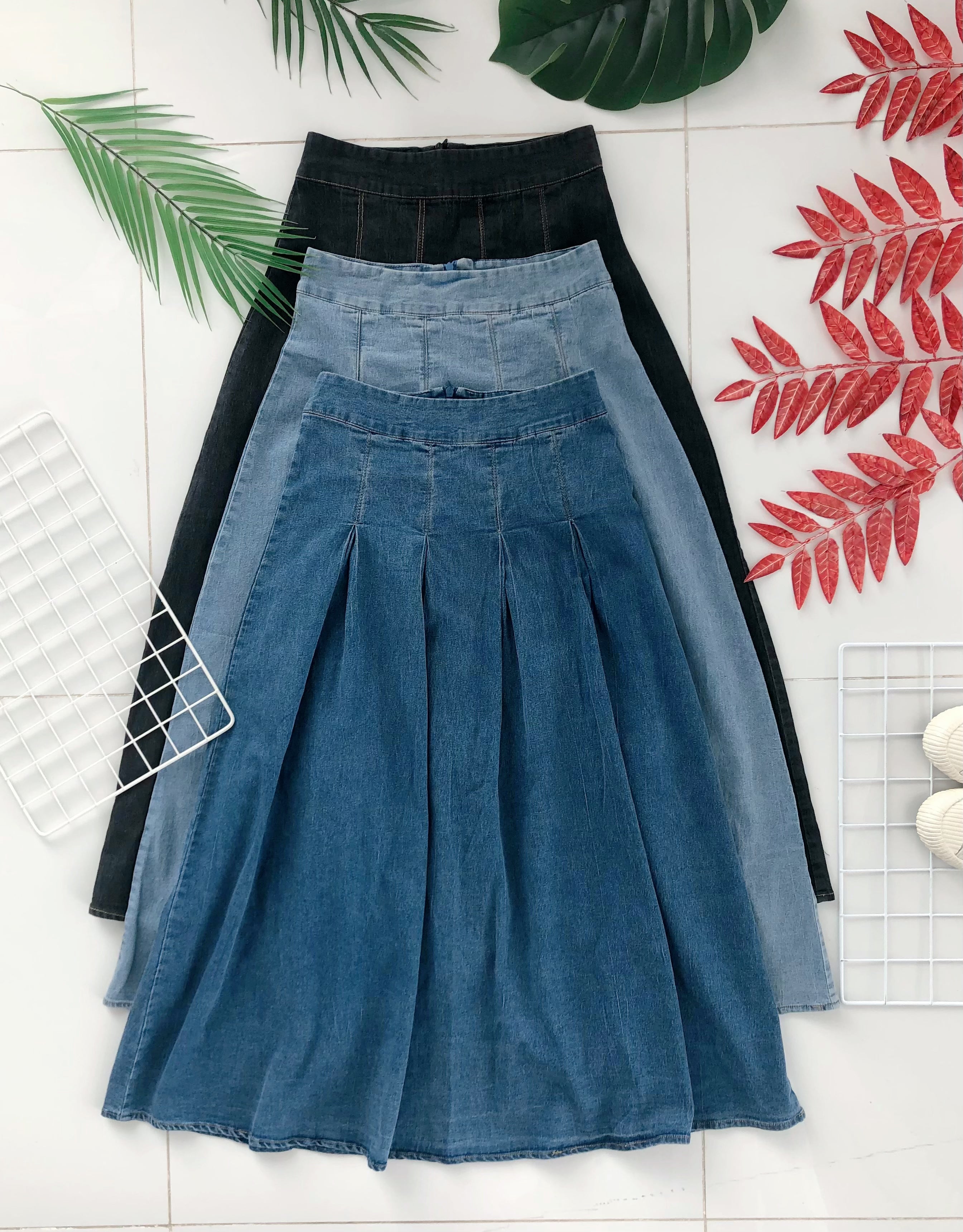 【L121388】韩版气质牛仔大摆裙高腰百搭长裙 ❤️❤️