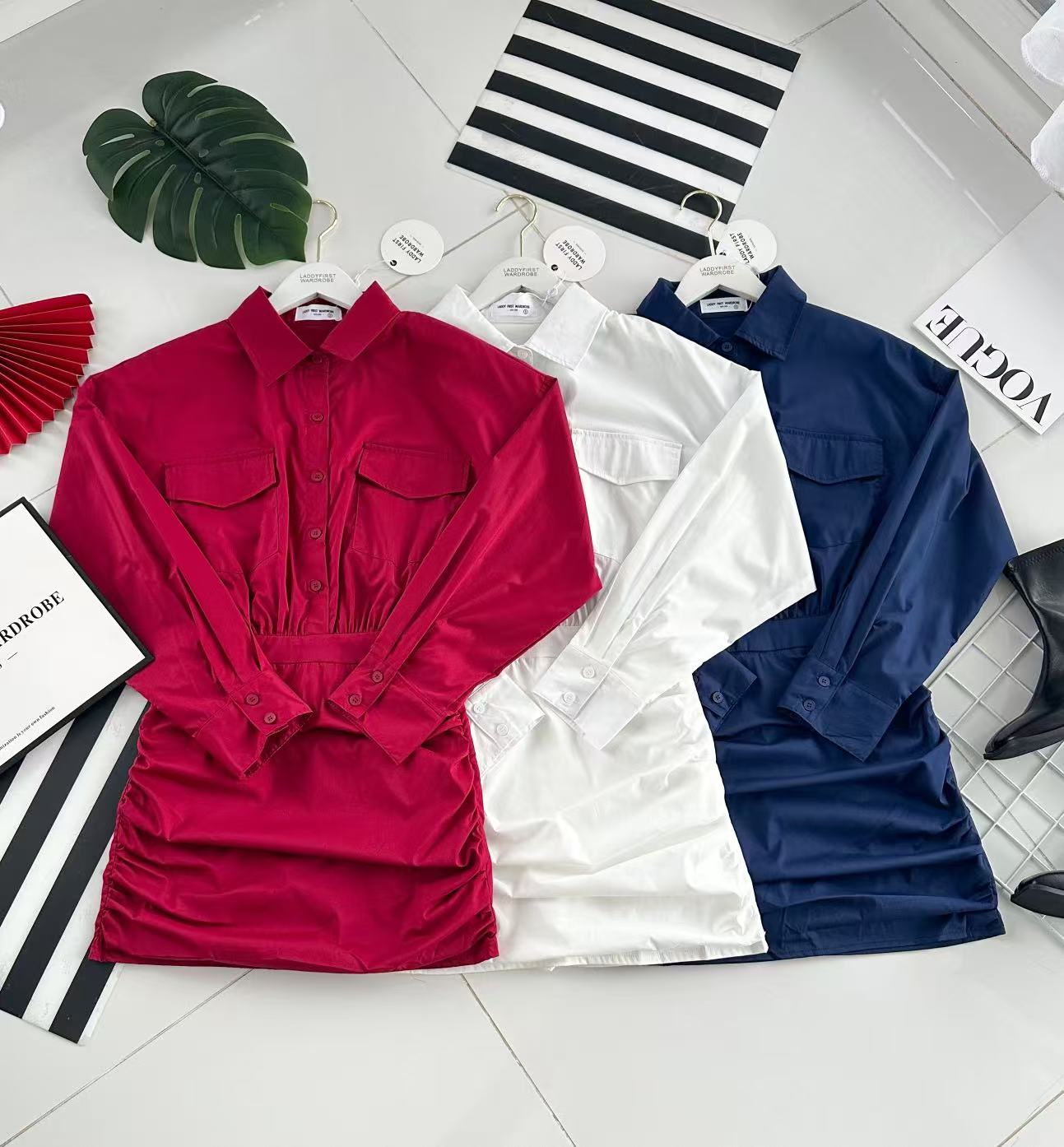【D3488】🧧 宠粉福利回馈 🧧 【LFW独家小圆饼】高品质法式翻领长袖收腰显示包臀衬衫连身裙子 ❤️❤️ 【D-R2-C1】