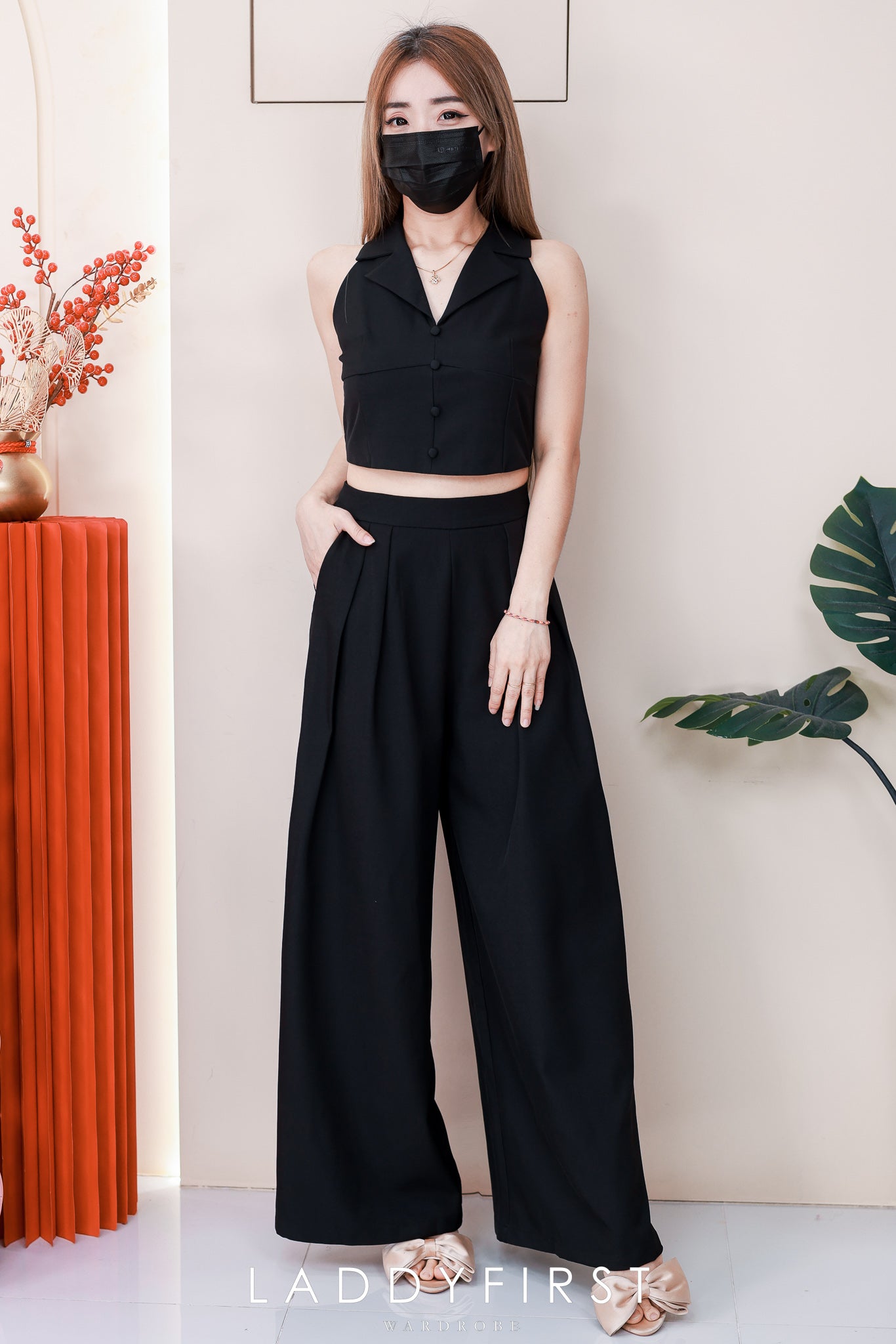 【SS98771】高品质两件式御姐风西装套装 翻领CUT in上衣➕阔脚西装高腰百搭长裤，有口袋 ❤️❤️【A-R1-C6】