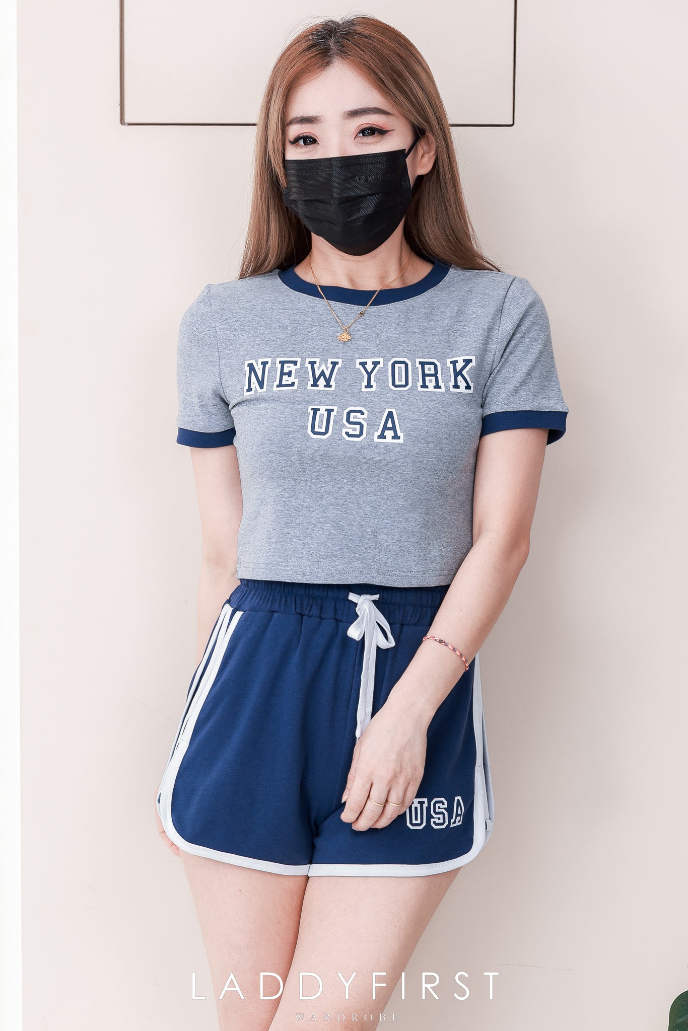 【SS111019】高品质两件式纯棉弹力日常简约休闲百搭套装 撞色包边短袖上衣➕松紧腰弹力休闲百搭短裤，有口袋 ❤️❤️